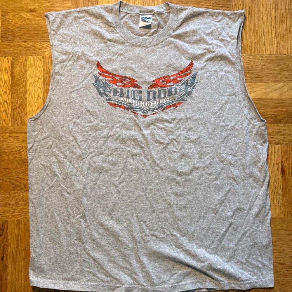 Big Dog Motorcycles 2XL Sleeveless Graphic Shirt Gray Biker Y2K